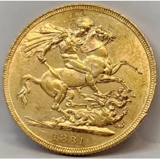 AUSTRALIA 1881 . ONE 1 SOVEREIGN . SYDNEY . GOLD